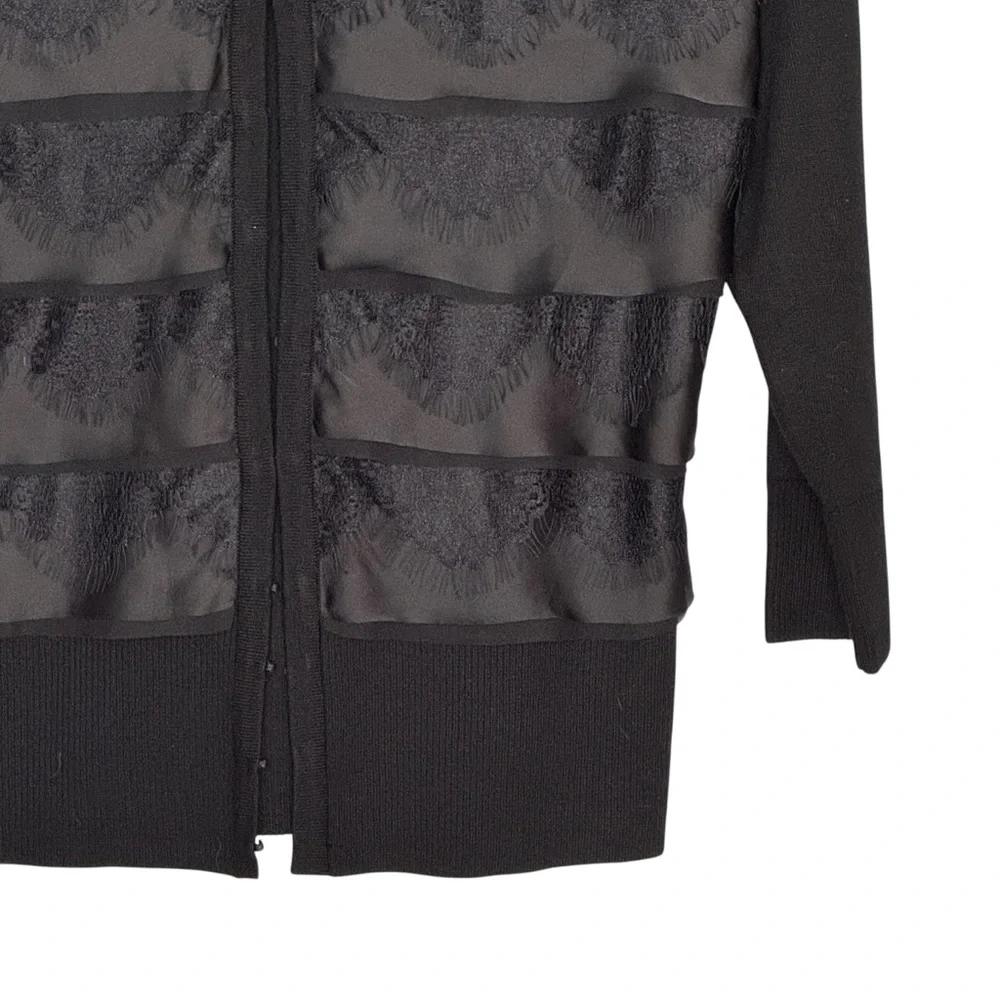 NWTS WHBM Size XS Black Long Sleeve Lace Cardi Jacket w Hook/Eye Closures